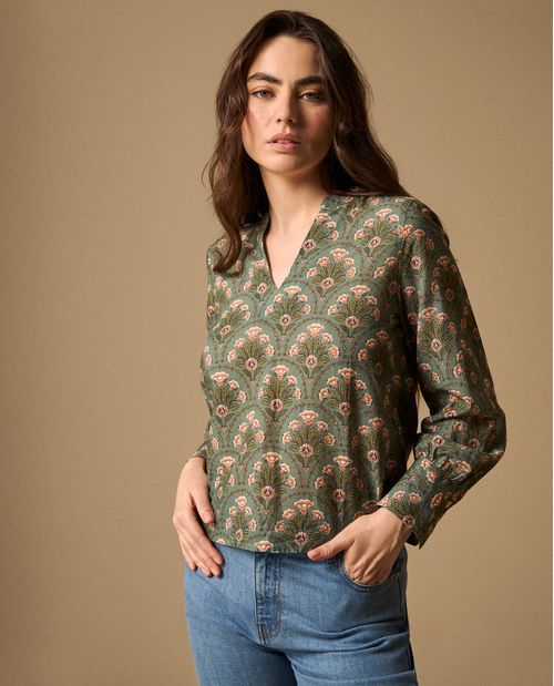 Camisa Estampado Botánico Manga Larga