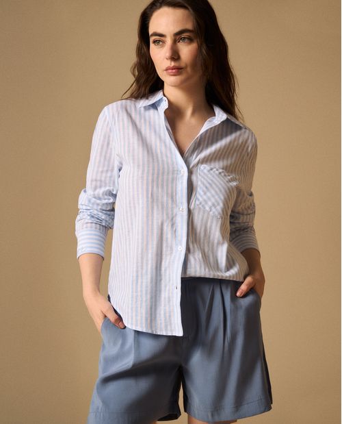 Camisa Rayas con Bordados en Puños