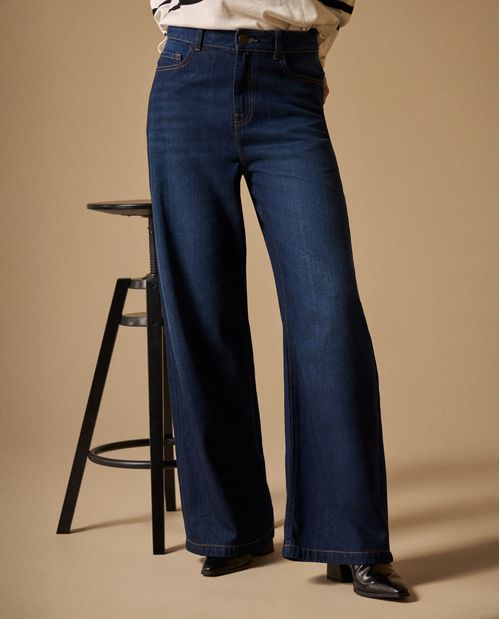 Jean Wide Leg Azul Oscuro Tiro Alto