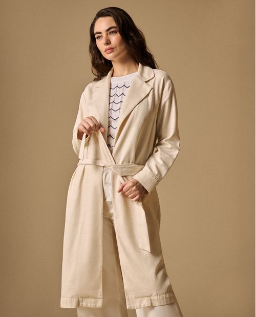 Chaqueta Larga con Cinturón Blanco Celaje