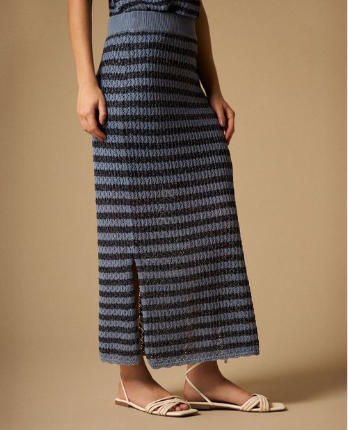 Falda Midi Rayas Azul con Lurex