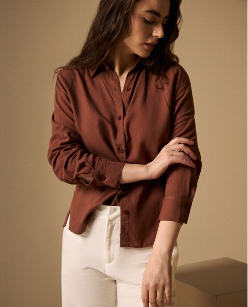 Camisa Café Visón Manga Larga