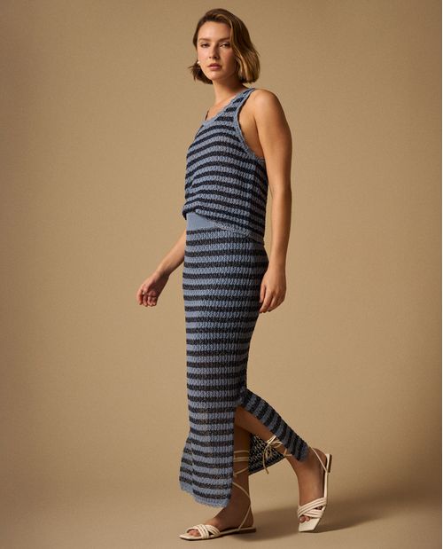 Falda Midi Rayas Azul con Lurex