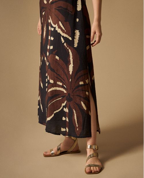 Vestido Largo con Estampado Tropical