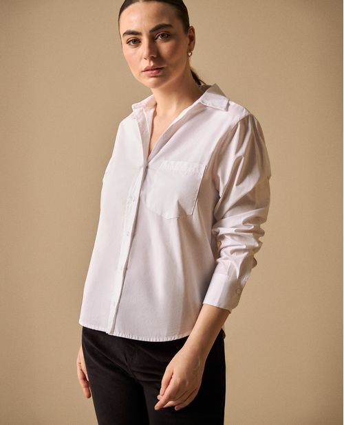 Camisa clásica manga larga con bordado tipográfico para mujer