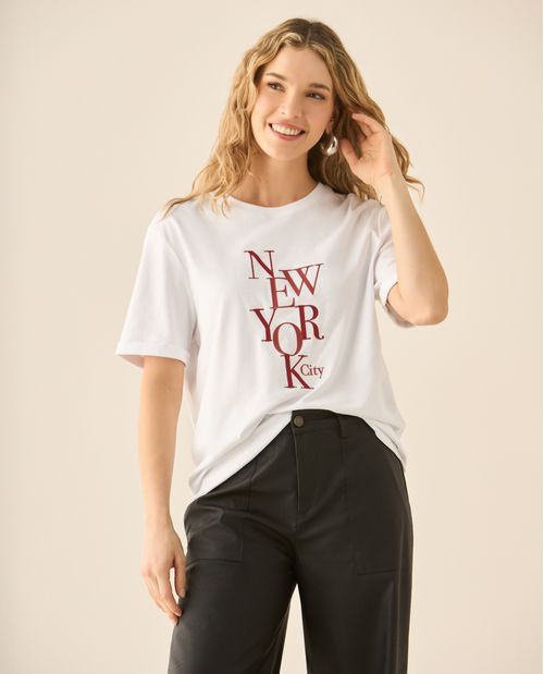Camiseta manga corta con estampado al frente para mujer