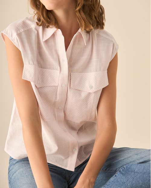 Camisa a rayas manga sisa para mujer