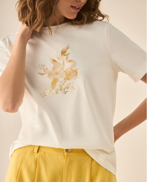 Camiseta tradicional con estampado al frente para mujer