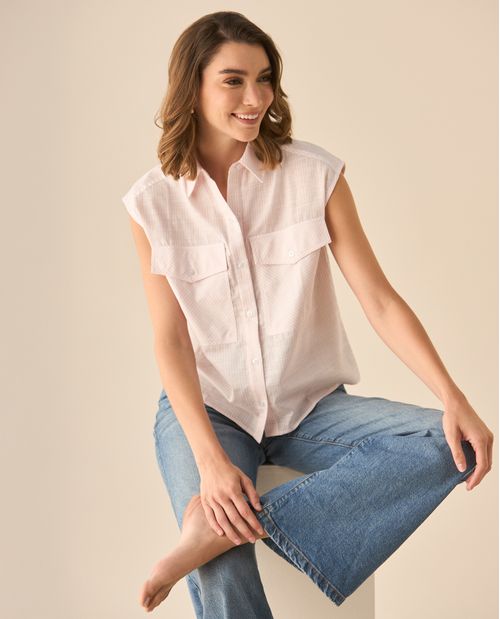 Camisa a rayas manga sisa para mujer