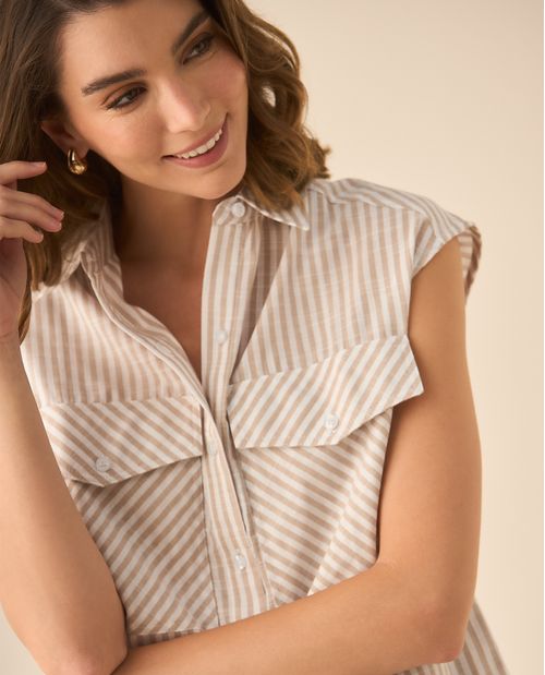 Camisa a rayas manga sisa para mujer