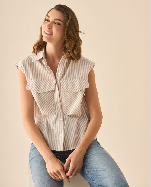 Camisa a rayas manga sisa para mujer