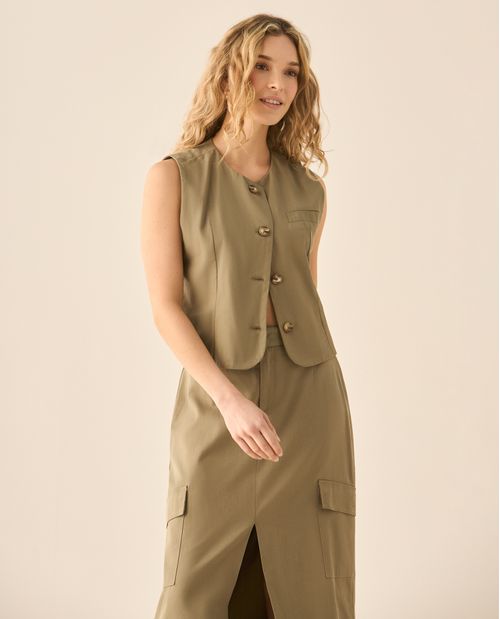 Camisa tipo chaleco cuello redondo para mujer