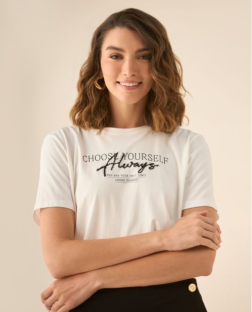 Camiseta maga corta con estampado y bordado para mujer
