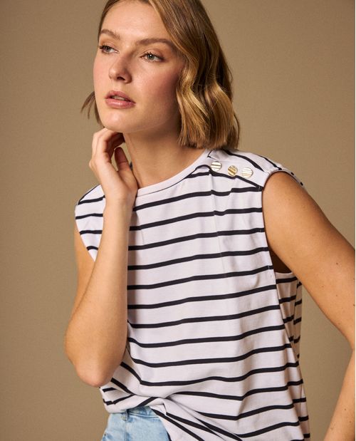 Camiseta Rayas con Botones Dorados