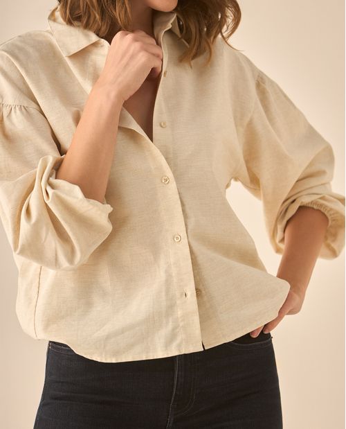 Camisa manga larga con recogido en los hombros para mujer