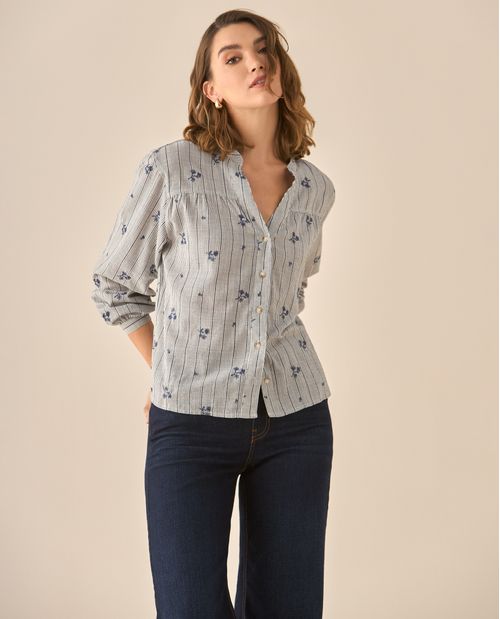 Camisa con apliques de flores bordadas para mujer
