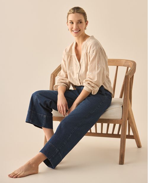 Jean de largo cropped tono medio para mujer