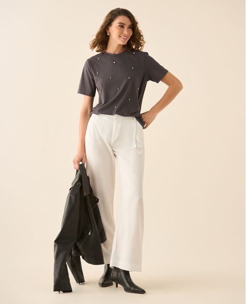 Pantalón bota recta con bolsillos de ribete en posterior para mujer