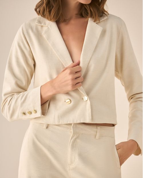 Chaqueta de largo pretinero con cuello de solapa y hombreras para mujer