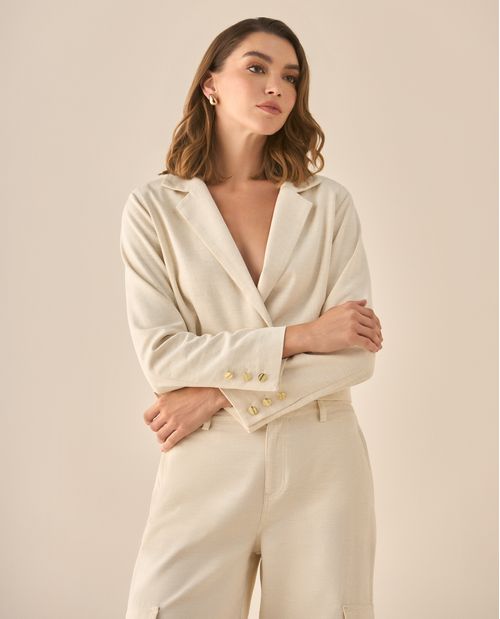 Chaqueta de largo pretinero con cuello de solapa y hombreras para mujer