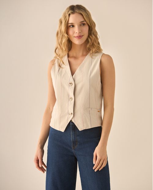 Chaleco de escote en V con líneas verticales para mujer