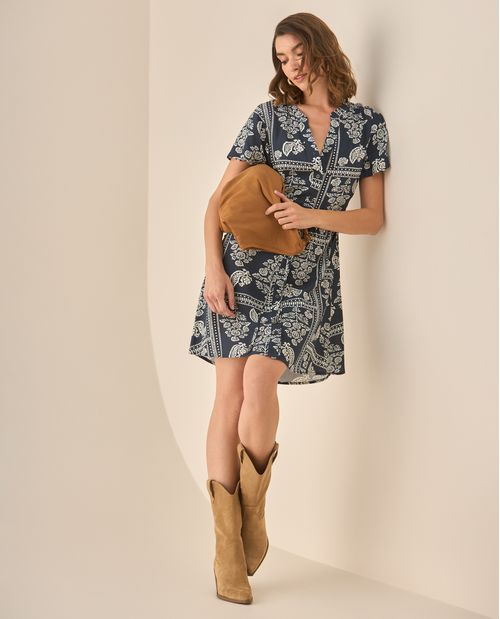 Vestido corto manga corta acampanada para mujer