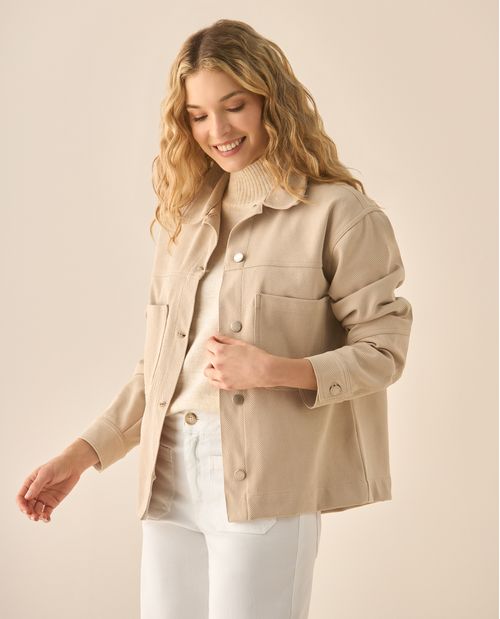 Chaqueta de tela con textura y cuello clásico para mujer