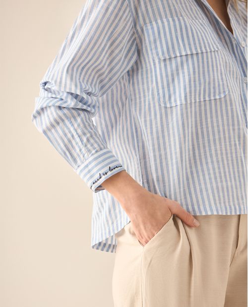 Camisa manga larga de diseño a rayas para mujer