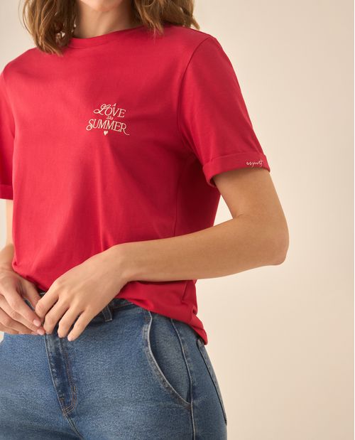 Camiseta manga corta con bordado para mujer
