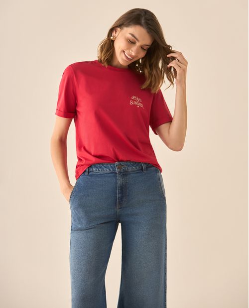 Camiseta manga corta con bordado para mujer