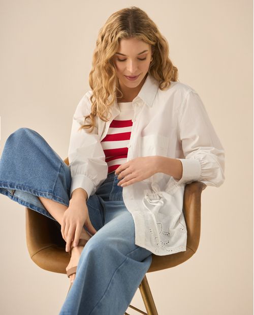 Camisa manga larga con bordado para mujer