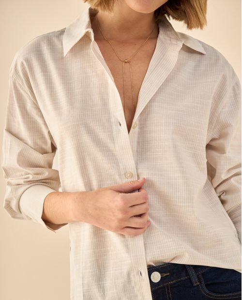 Camisa con Textura Cuadriculada Manga Larga