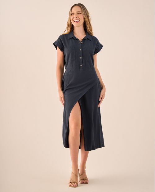 Vestido Midi con Abertura Lateral