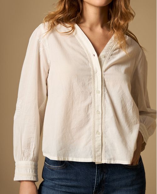Camisa manga sisa cuello redondo en algodón