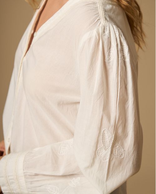 Camisa manga sisa cuello redondo en algodón