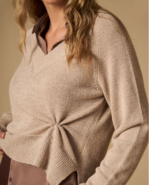 Suéter tejido cardigan con escote V y brillo sutil