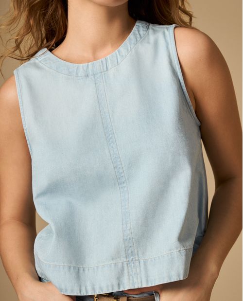 Camisa manga sisa cuello redondo corte cropped