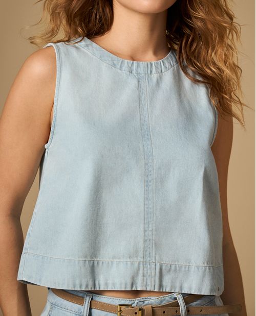 Camisa manga sisa cuello redondo corte cropped