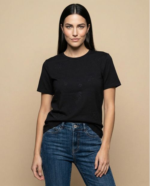 Camiseta bordada manga corta con largo extendido