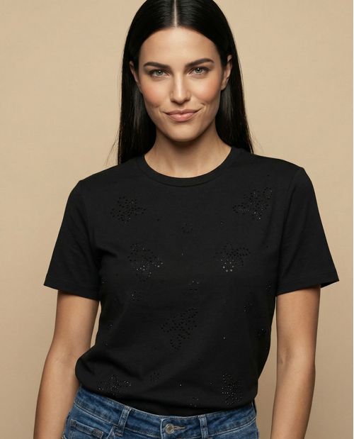 Camiseta bordada manga corta con largo extendido