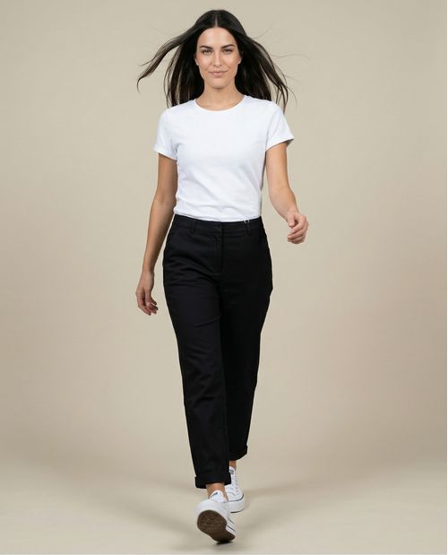 Pantalón straight leg con pliegue frontal y ruedo doblado