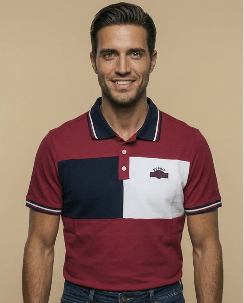 Polo con diseño de bloques y bordado en pecho