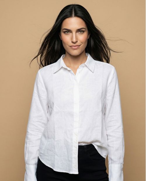 Camisa camisera manga larga con mezcla de lino