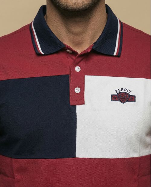 Polo con diseño de bloques y bordado en pecho