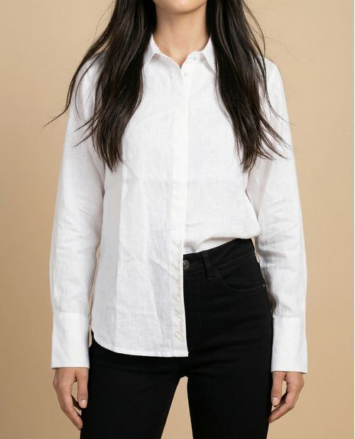 Camisa camisera manga larga con mezcla de lino