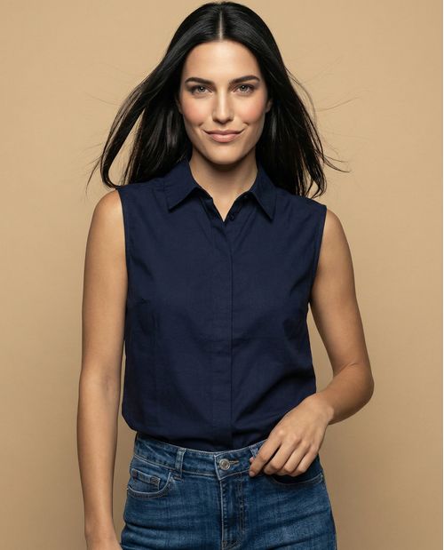 Camisa manga corta cuello camisero en algodón