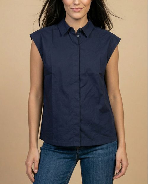 Camisa manga corta cuello camisero en algodón