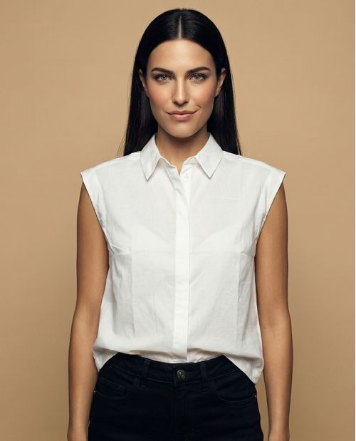 Camisa manga corta cuello camisero en algodón