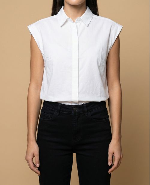 Camisa manga corta cuello camisero en algodón