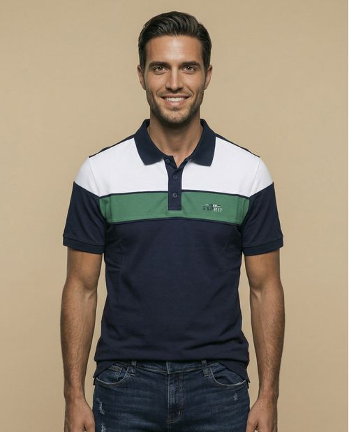 Camiseta polo manga corta con bloques de color y logo bordado